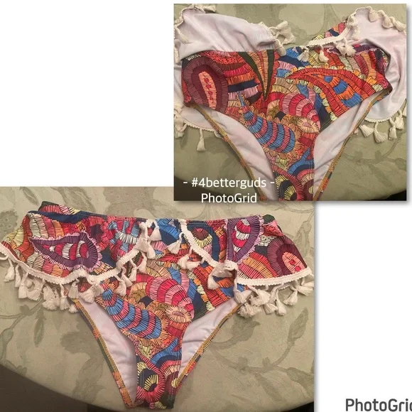 New Tankini Ruffle Colorful Abstract Graphic Boho Print Tassel Swimsuit Medium - Picture 3 of 16